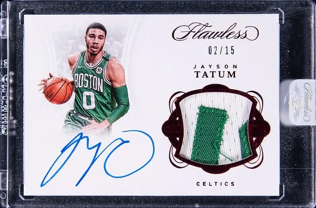 2017-18 Panini Flawless Jayson Tatum Patch Autographs Ruby #FP-JT card image