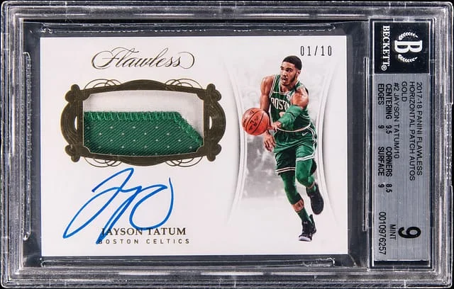 2017-18 Panini Flawless Jayson Tatum Horizontal Patch Autographs Gold #HP-JT card image