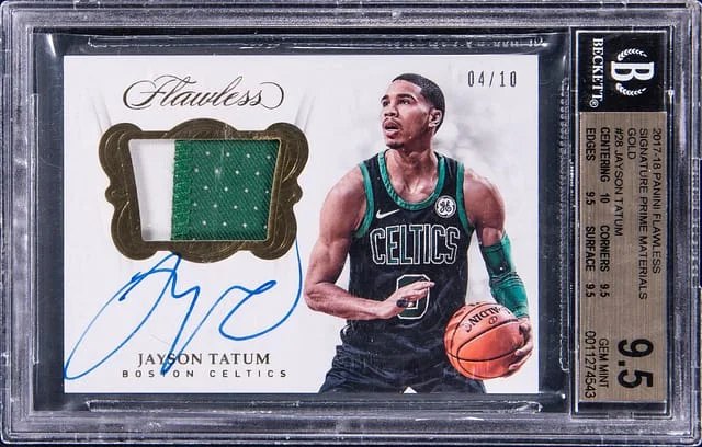 2017-18 Panini Flawless Jayson Tatum Signature Prime Materials Gold #SM-JT card image