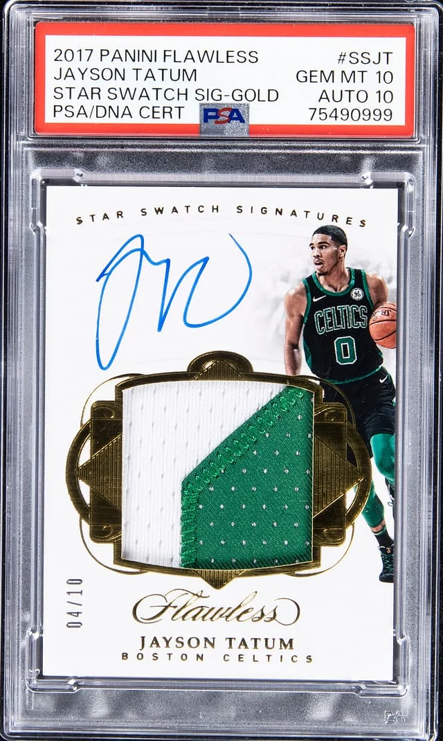 2017-18 Panini Flawless Jayson Tatum Star Swatch Signatures Gold #SS-JT card image