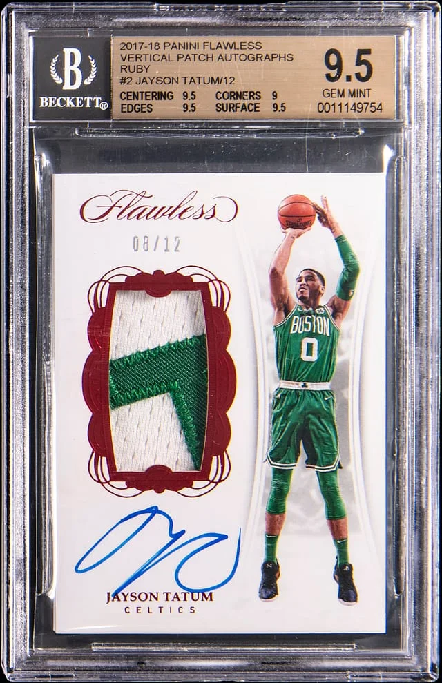 2017-18 Panini Flawless Jayson Tatum Vertical Patch Autographs Ruby #VP-JT card image