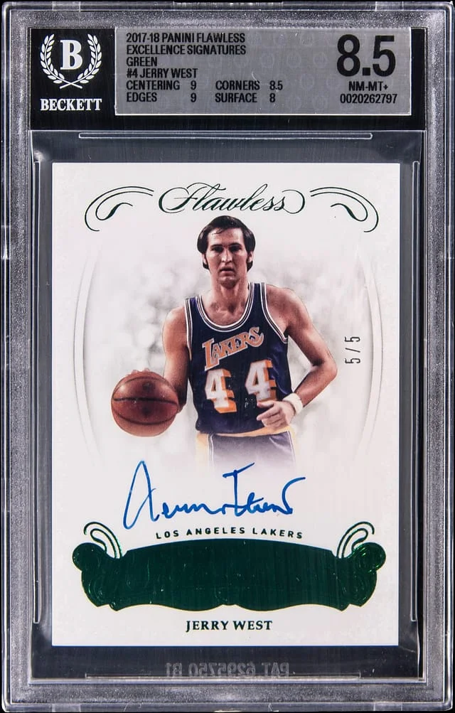 2017-18 Panini Flawless Jerry West Excellence Signatures Green #4 card image