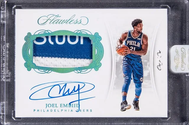 2017-18 Panini Flawless Joel Embiid Horizontal Patch Autographs Platinum #HP-JE card image