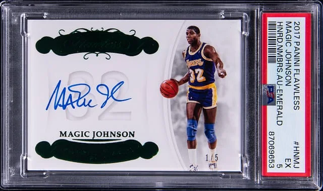 2017-18 Panini Flawless Magic Johnson Honored Numbers Emerald #HN-MJ card image