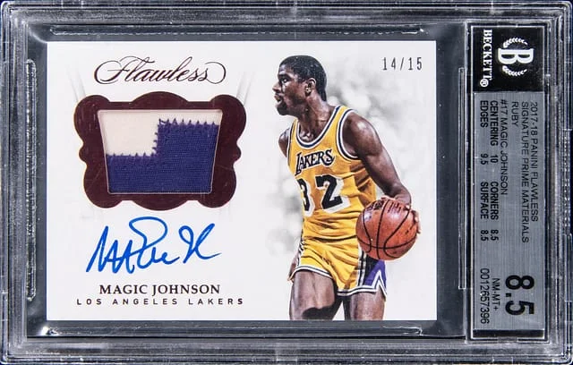 2017-18 Panini Flawless Magic Johnson Signature Prime Materials Ruby #SM-MJ card image