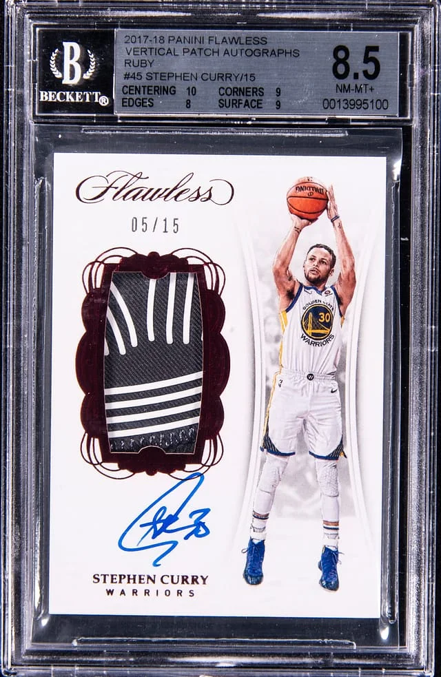 2017-18 Panini Flawless Stephen Curry Vertical Patch Autographs Ruby #VP-SC card image