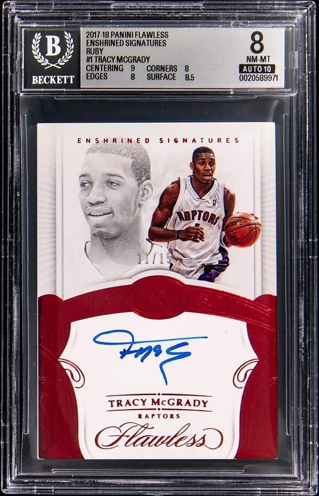 2017-18 Panini Flawless Tracy McGrady Enshrined Signatures Ruby #1 card image