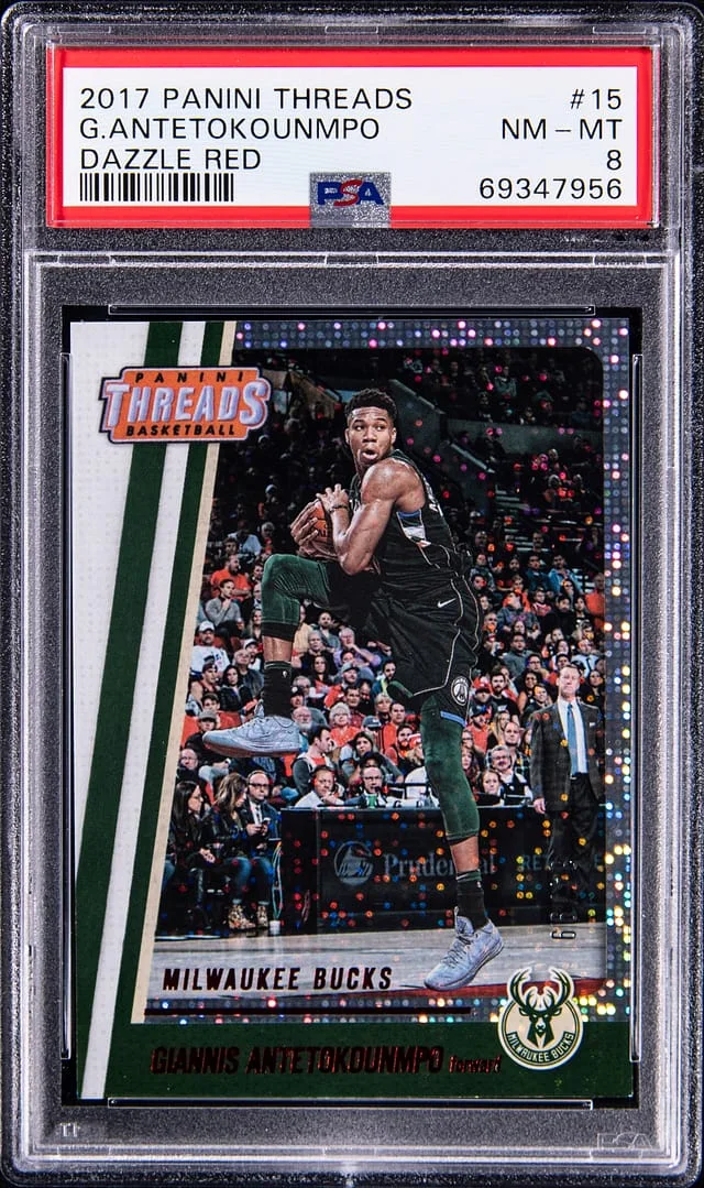 2017-18 Panini Giannis Antetokounmpo Threads Dazzle Red #15 card image