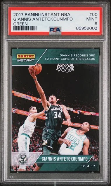 2017-18 Panini Giannis Antetokounmpo Instant NBA Green #50 card image