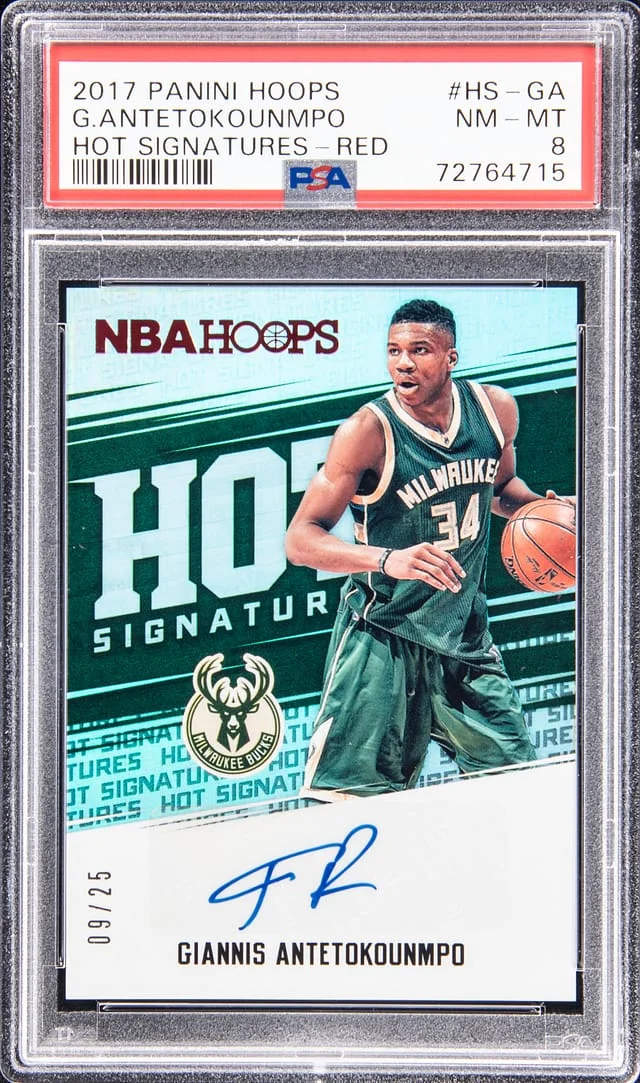 2017-18 Panini Hoops Giannis Antetokounmpo Hot Signatures Red #HS-GA card image