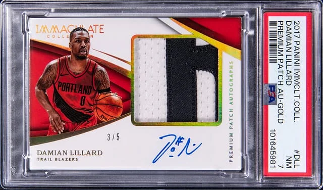 2017-18 Panini Immaculate Collection Damian Lillard Premium Patch Autograph Gold #PP-DLL card image