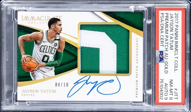 2017-18 Panini Immaculate Collection Jayson Tatum Premium Patch Autograph Gold #PP-JTT card image
