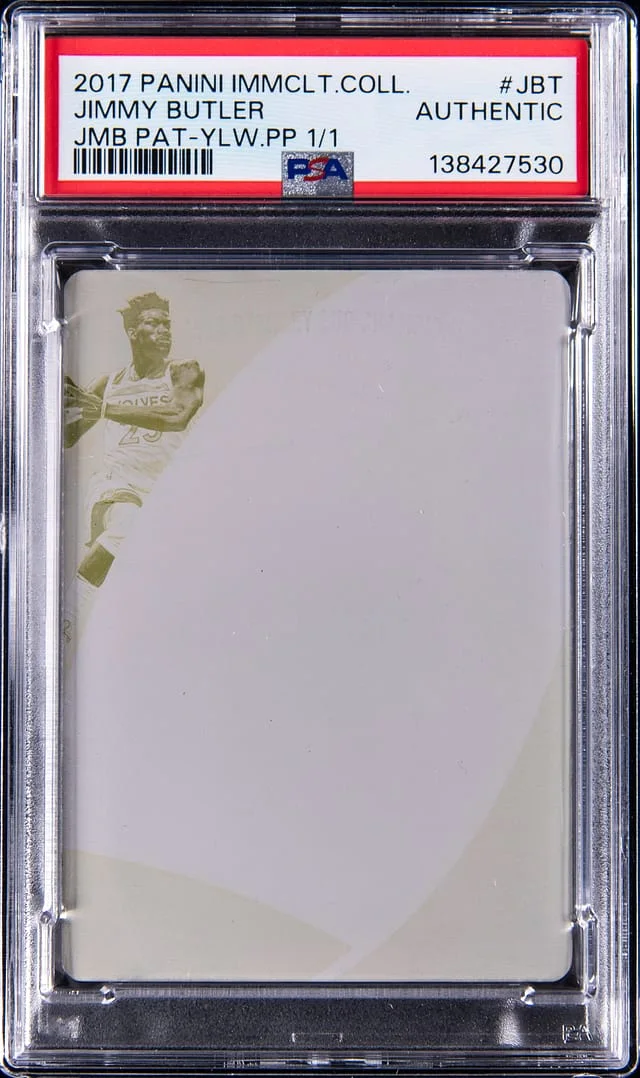 2017-18 Panini Immaculate Collection Jimmy Butler Jumbo Patches Yellow Printing Plate #JP-JBT card image
