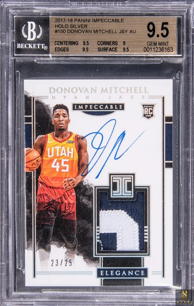 2017-18 Panini Impeccable Donovan Mitchell Patch Autograph (RPA) Holo Silver #150 card image