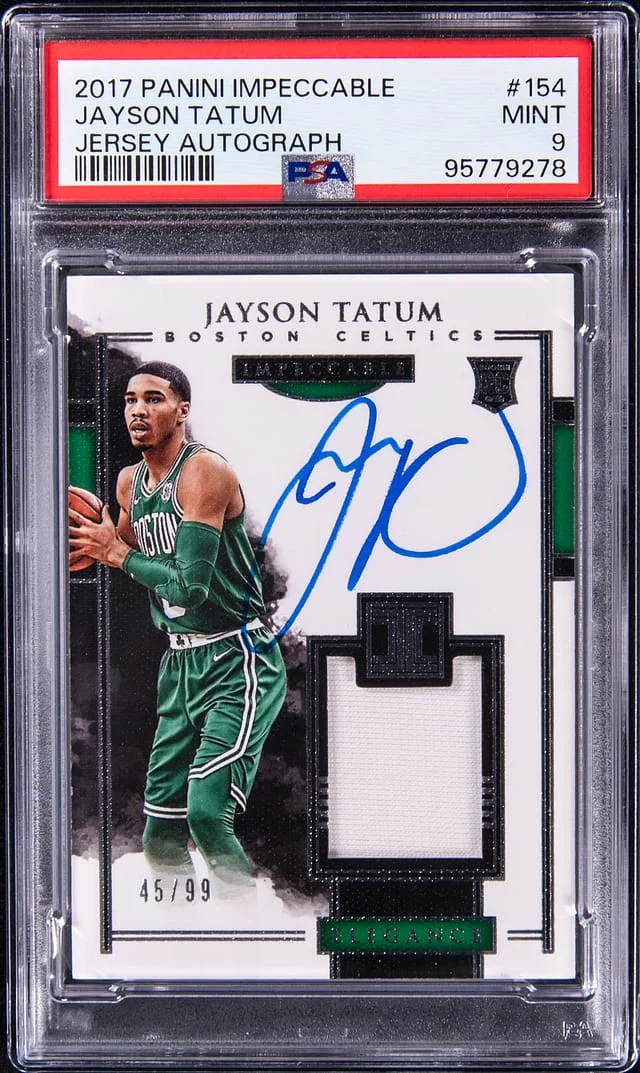 2017-18 Panini Impeccable Jayson Tatum Elegance Patch Autograph (RPA) Holo Silver #154 card image