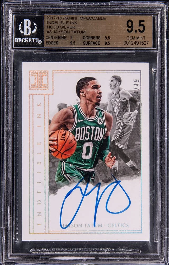 2017-18 Panini Impeccable Jayson Tatum Indeliable Ink Holo Silver #II-JTT card image