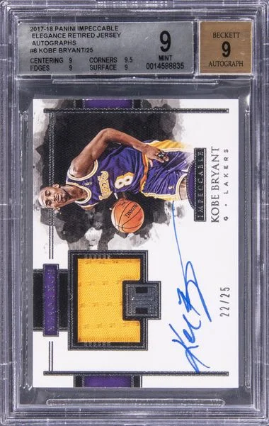 2017-18 Panini Impeccable Kobe Bryant Elegance Retired Jersey Autographs #6 card image