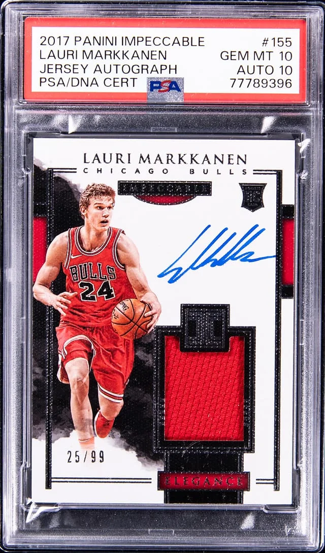 2017-18 Panini Impeccable Lauri Markkanen Jersey Autograph #155 card image