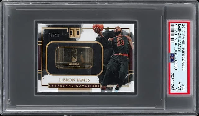 2017-18 Panini Impeccable LeBron James Silver NBA Logo Gold #NBA-LJ card image