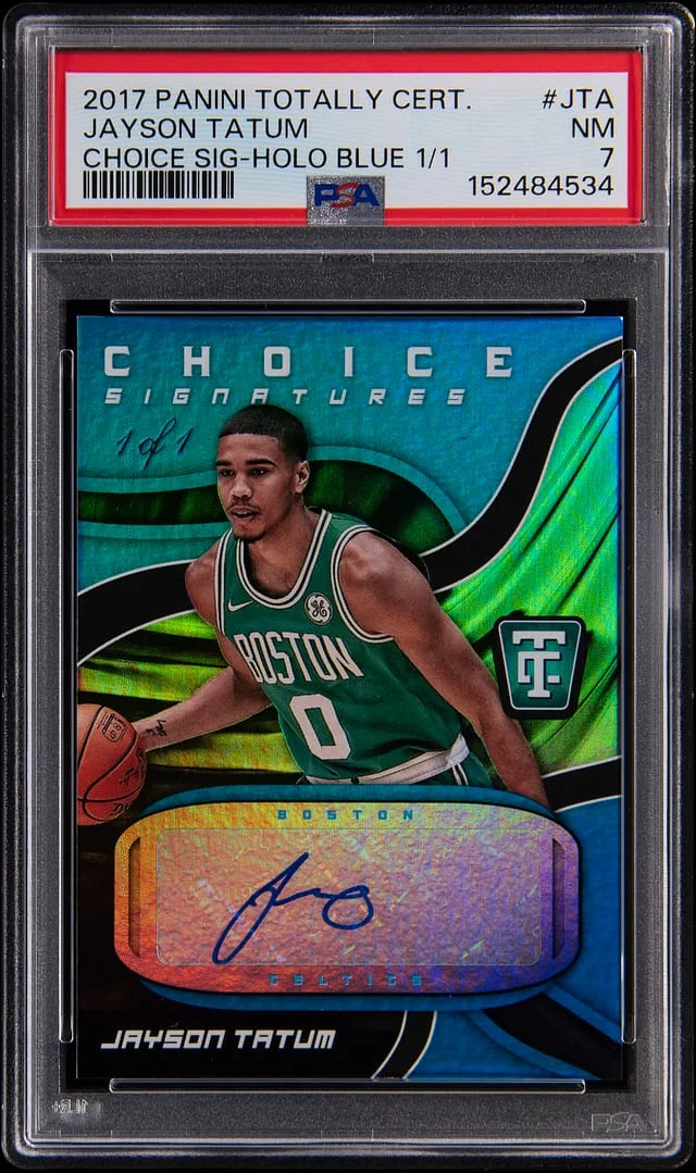 2017-18 Panini Jayson Tatum Totally Certified Choice Signatures Holo Blue #CS-JTA card image