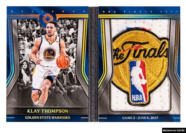 2017-18 Panini Klay Thompson '17 NBA Finals Game 2 Game-Worn Opulence NBA Finals Booklet Logoman #FIN-13 card image