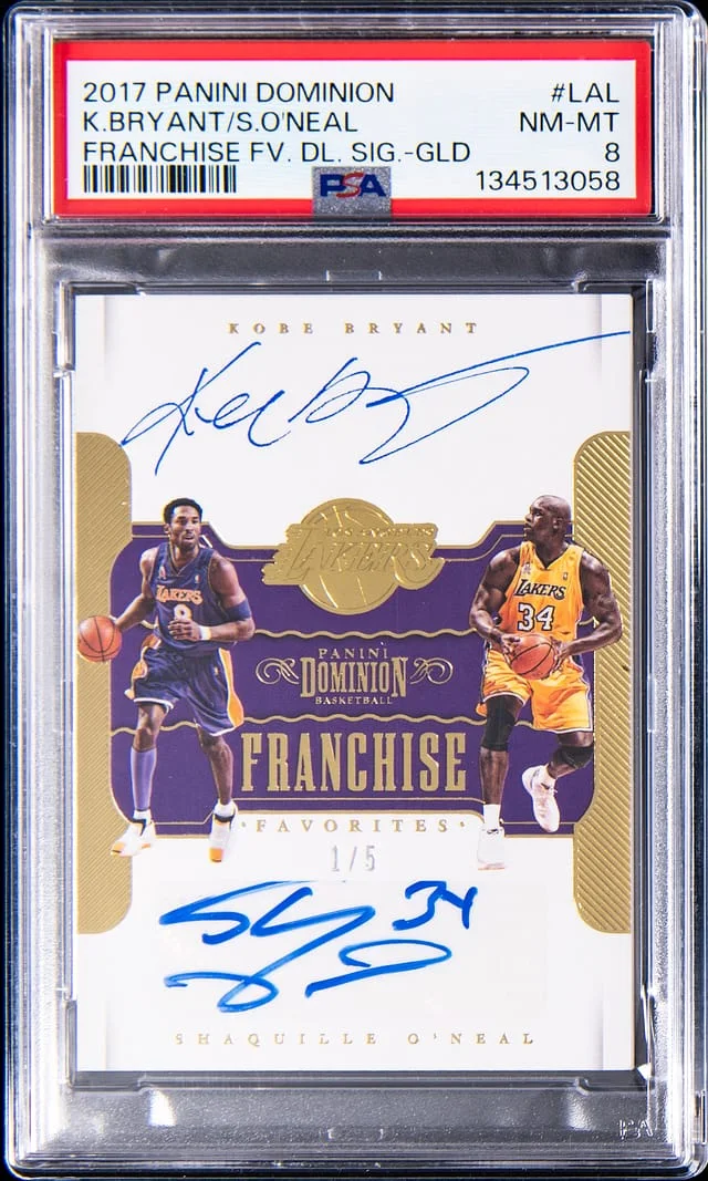 2017-18 Panini Kobe Bryant/Shaquille O'Neal Dominion Franchise Favorites Dual Signatures Gold #FF-LAL card image