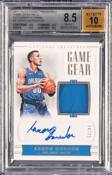 2017-18 Panini National Treasures Aaron Gordon Game Gear Relic Autographs Prime #GG-AGD card image