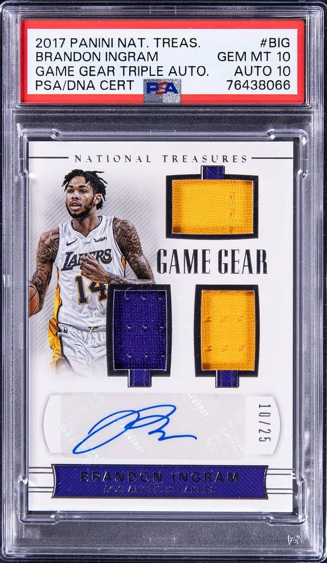 2017-18 Panini National Treasures Brandon Ingram Game Gear Triple Auto #BIG card image