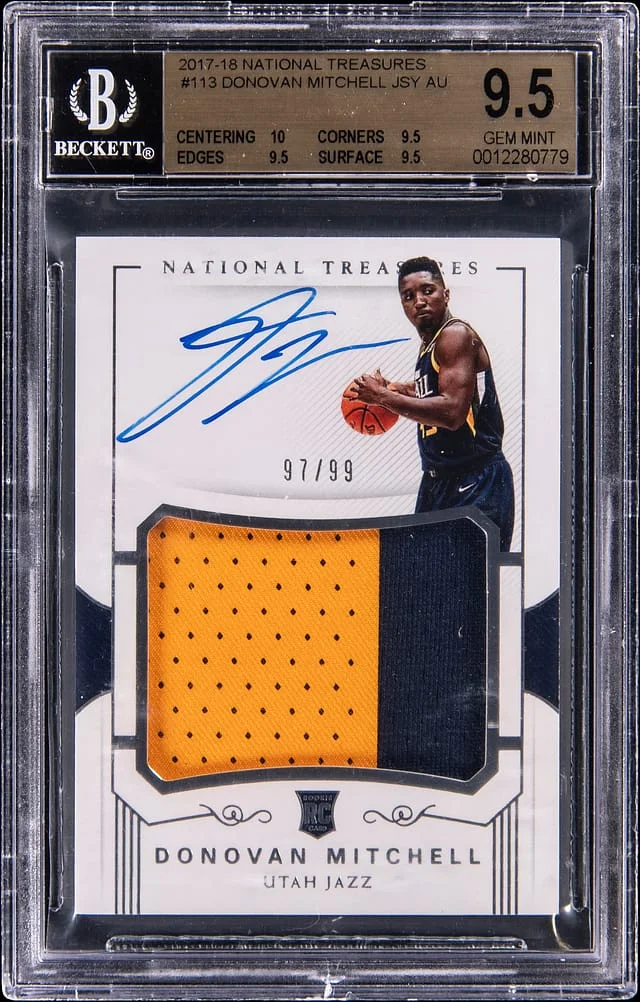 2017-18 Panini National Treasures Donovan Mitchell Patch Autograph (RPA) #113 card image