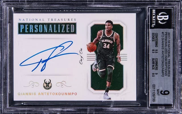 2017-18 Panini National Treasures Giannis Antetokounmpo Personalized Inscriptions #P-GA2 card image