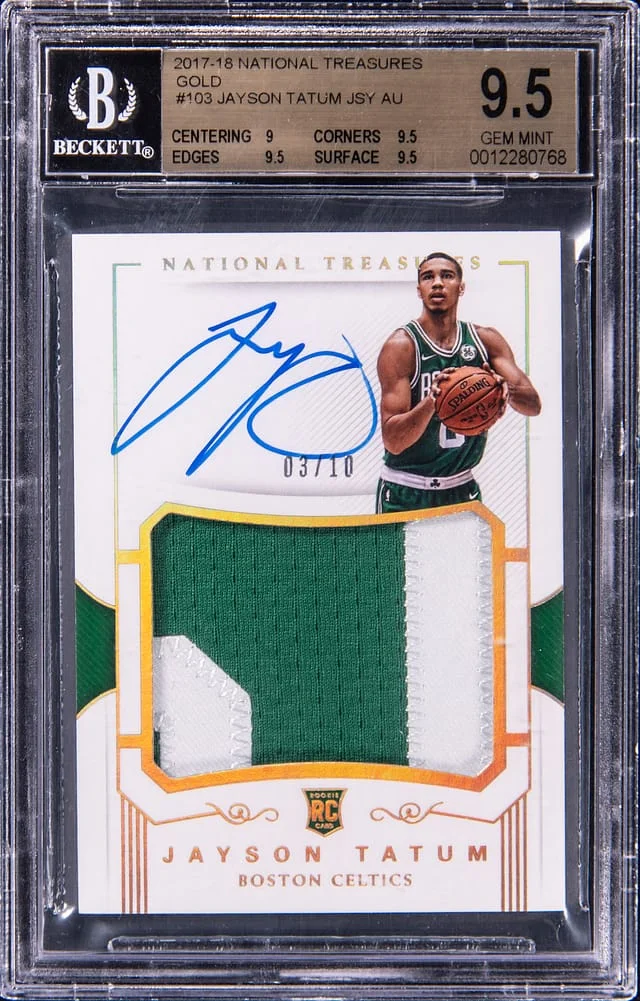 2017-18 Panini National Treasures Jayson Tatum Patch Autographs (RPA) Gold #103 card image