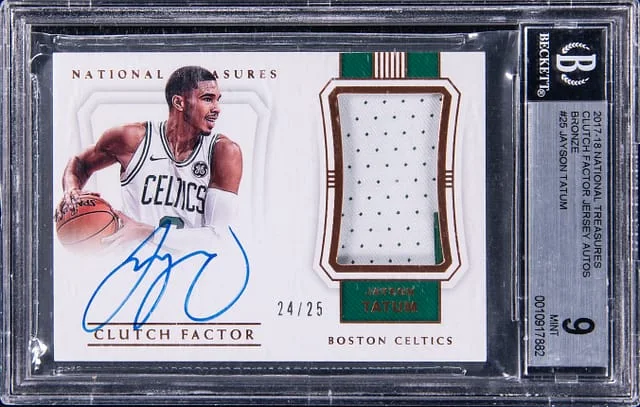 2017-18 Panini National Treasures Jayson Tatum Clutch Factor Autograph Patch #CF-JTT card image
