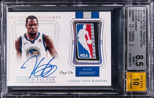 2017-18 Panini National Treasures Kevin Durant Clutch Factor Jersey Autographs Platinum #CF-KDR card image