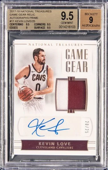 2017-18 Panini National Treasures Kevin Love Game Gear Relic Autographs Prime #GG-KLV card image