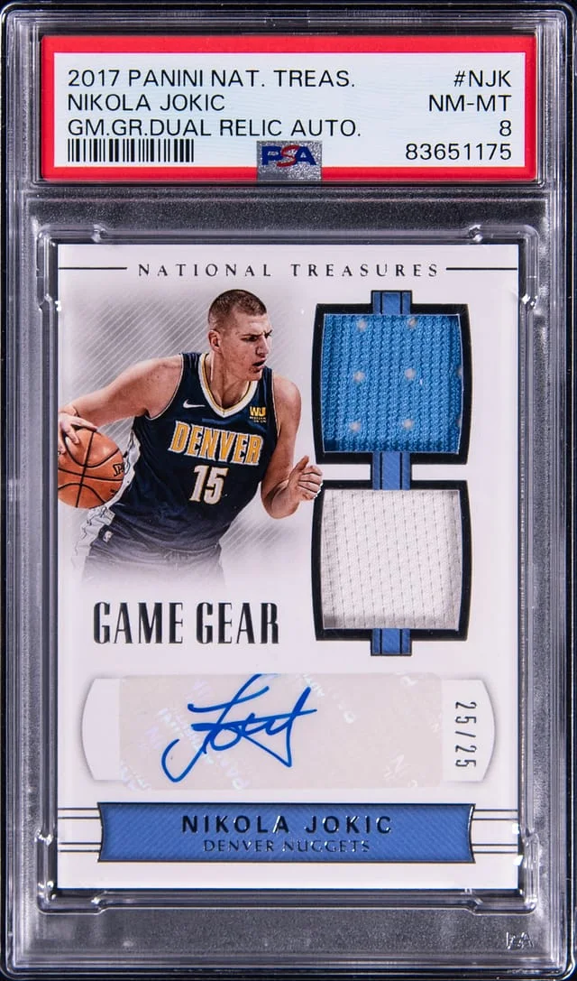 2017-18 Panini National Treasures Nikola Jokic Game Gear Dual Relic Autograph #NJK card image