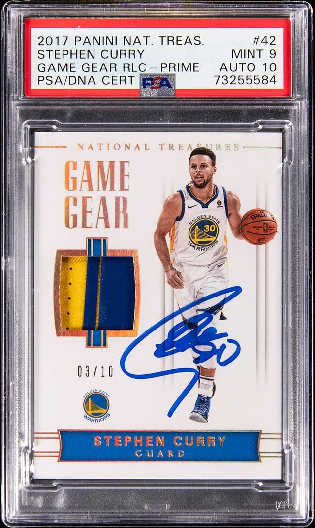2017-18 Panini National Treasures Stephen Curry Game Gear Relics Prime #42 card image