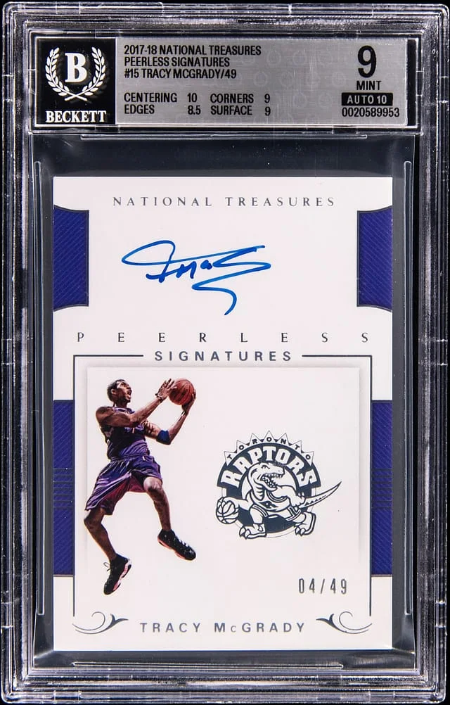 2017-18 Panini National Treasures Tracy McGrady Peerless Signatures #PS-TMG card image