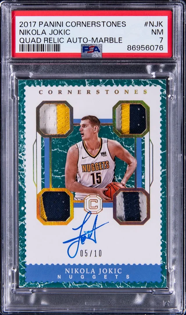 2017-18 Panini Nikola Jokic Cornerstones Quad Relic Autograph Marble #NJK card image