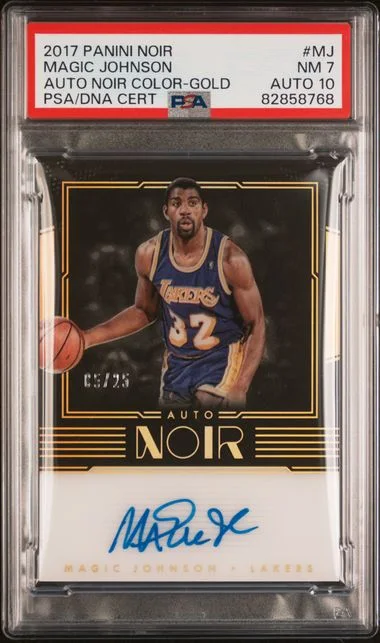 2017-18 Panini Noir Magic Johnson Auto Color Gold #MJ card image