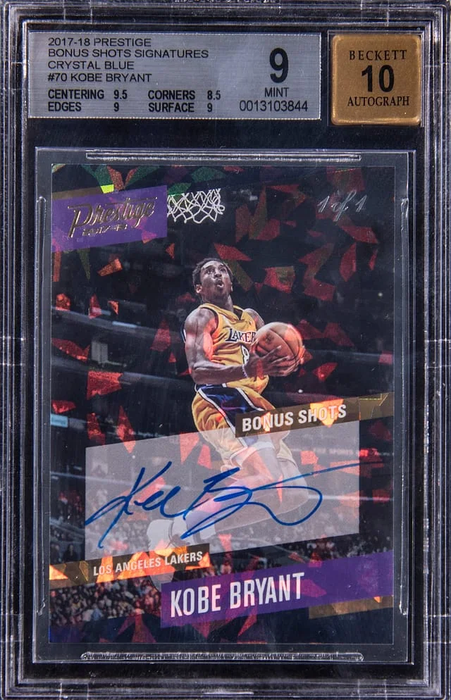 2017-18 Panini Prestige Kobe Bryant Bonus Shots Signatures Crystal Blue #70 card image