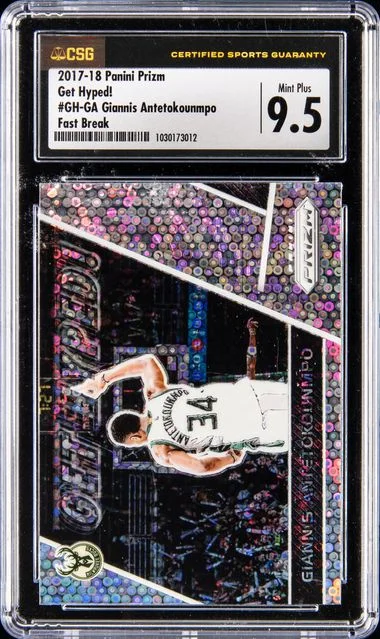 2017-18 Panini Prizm Giannis Antetokounmpo Get Hyped! Fast Break #GH-GA card image