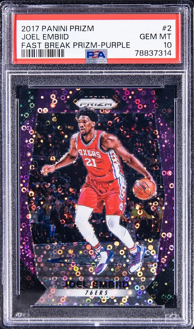 2017-18 Panini Prizm Joel Embiid Fast Break Prizm Purple #2 card image