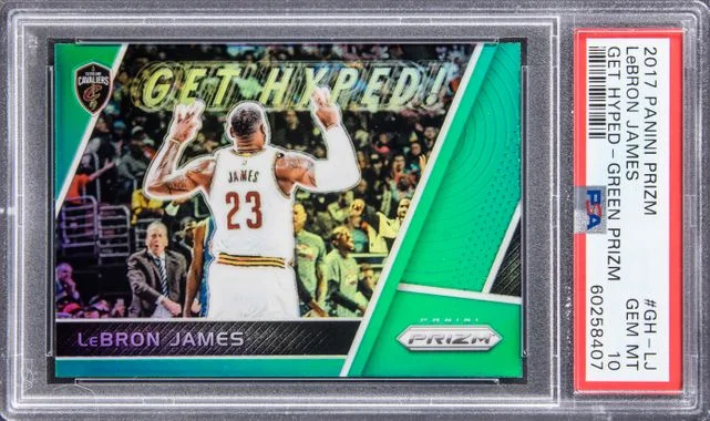 2017-18 Panini Prizm LeBron James Get Hyped Green Prizm #GH-LJ card image
