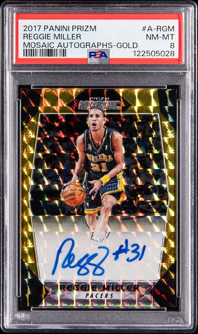 2017-18 Panini Prizm Reggie Miller Mosaic Autographs-Gold #A-RGM card image