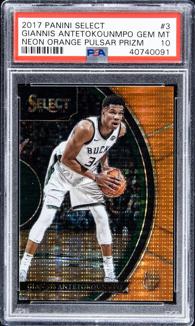 2017-18 Panini Select Giannis Antetokounmpo Neon Orange Pulsar Prizm #3 card image