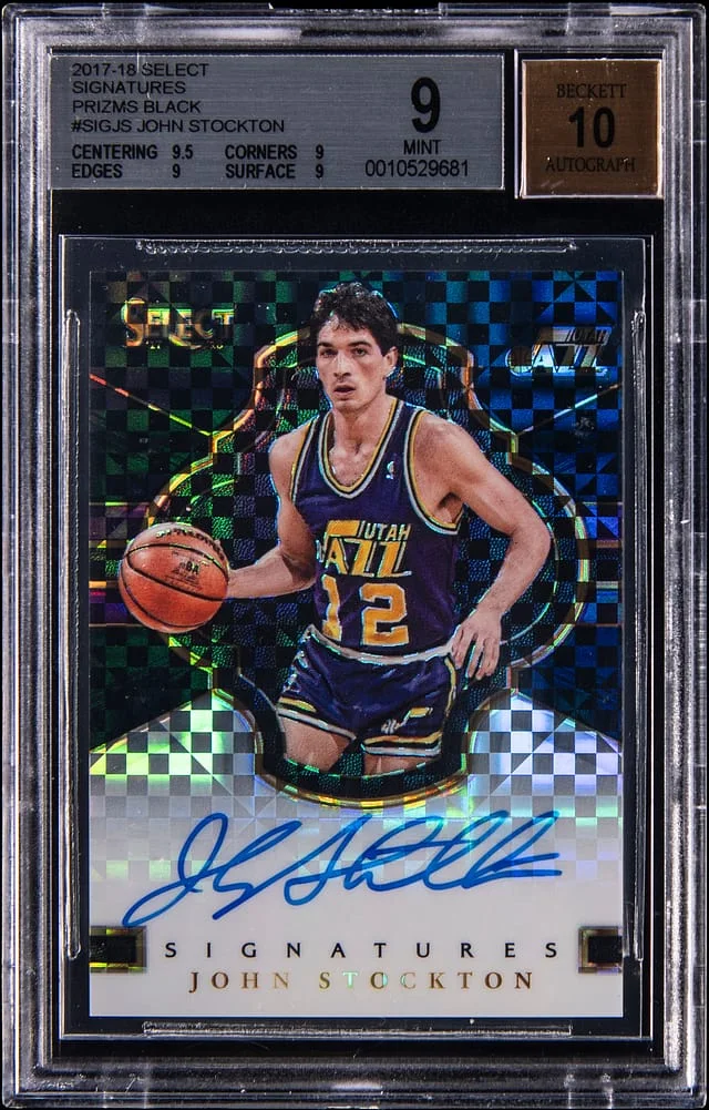 2017-18 Panini Select John Stockton Signatures Prizm Black #SIG-JS card image