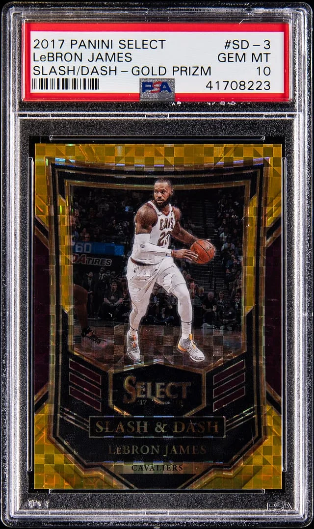 2017-18 Panini Select LeBron James Slash & Dash Gold Prizm #SD-3 card image