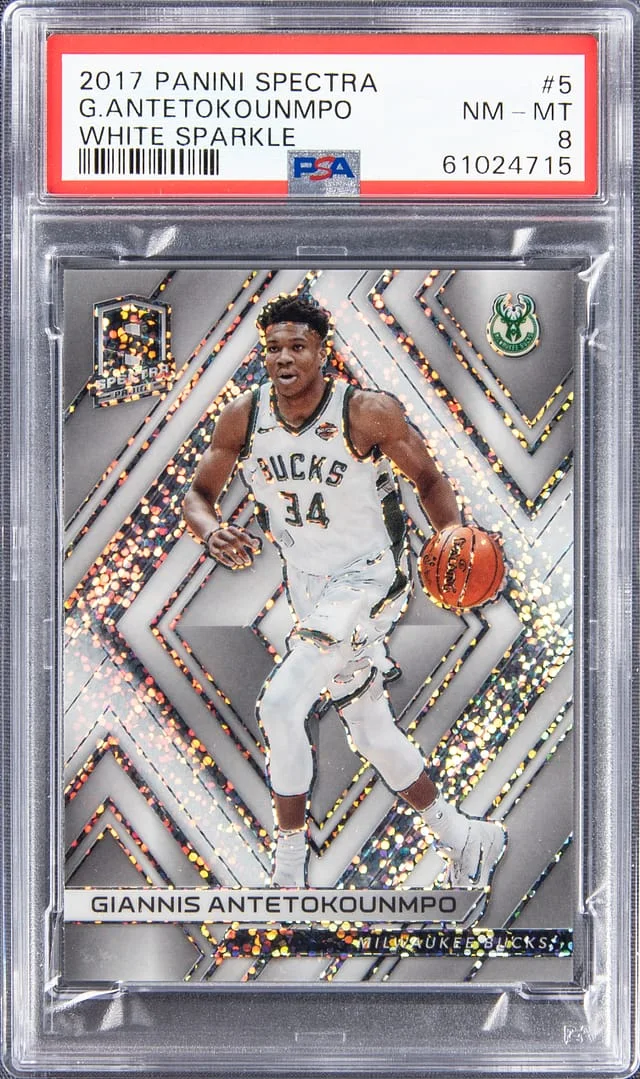 2017-18 Panini Spectra Giannis Antetokounmpo White Sparkle #5 card image