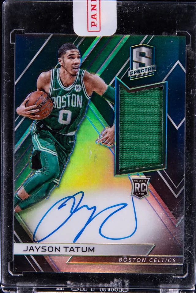 2017-18 Panini Spectra Jayson Tatum Patch Autograph (RPA) #105 card image