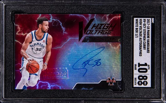 2017-18 Panini Stephen Curry Vanguard High Voltage Autograph White Box #HV-SCY card image